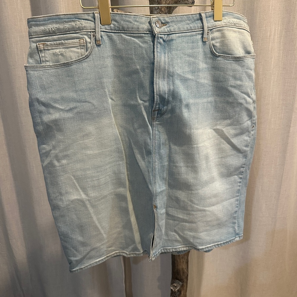 Good American Light Blue Denim Mini Skirt with Front Slit Plus Size 22